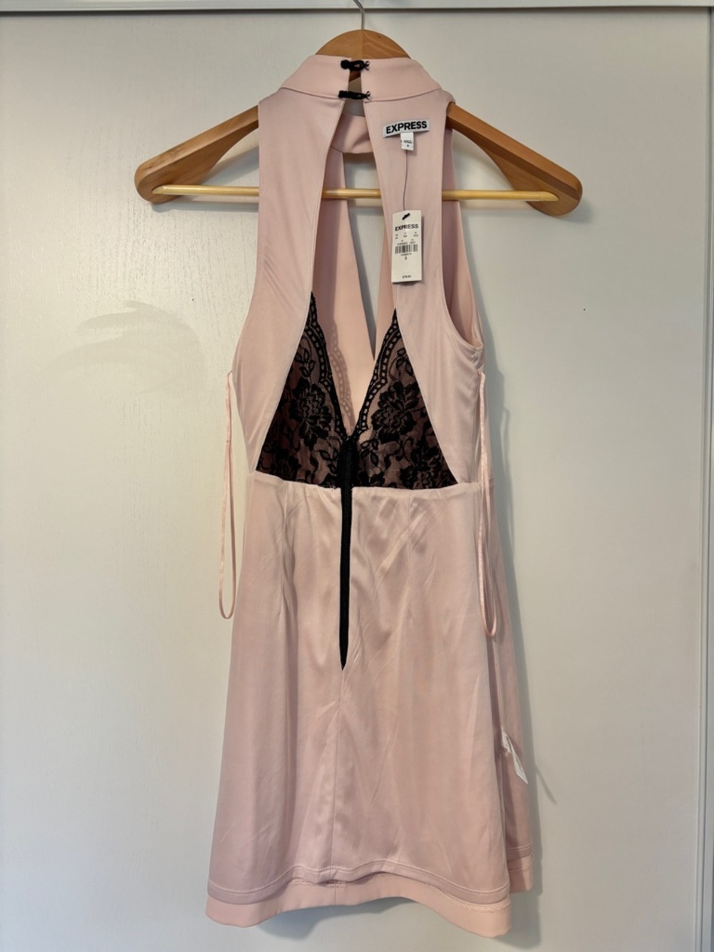 NWT Y2K Express Pink Halter Mini Dress Size 0 Lace Dainty Feminine Rush Sorority - Picture 6 of 11